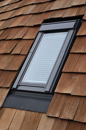 wooden tiles on a roofの写真素材