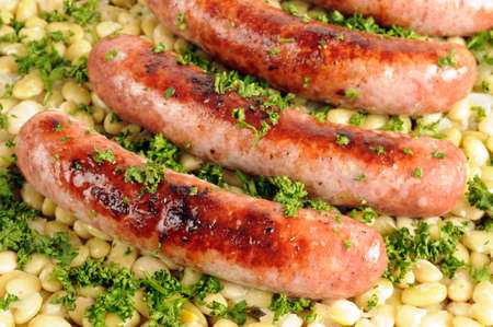 French Toulouse sausages with flageoletsの写真素材