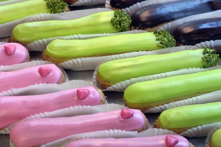 French eclair in a cake shop