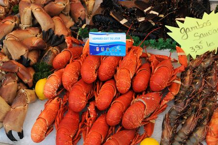 stall of crustacean on the Trouville marketのeditorial素材