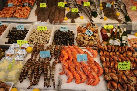 stall of crustacean on the Trouville marketのeditorial素材