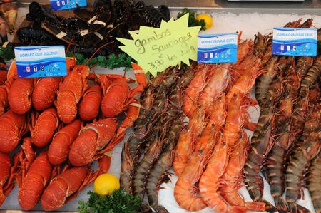 stall of crustacean on the Trouville marketのeditorial素材