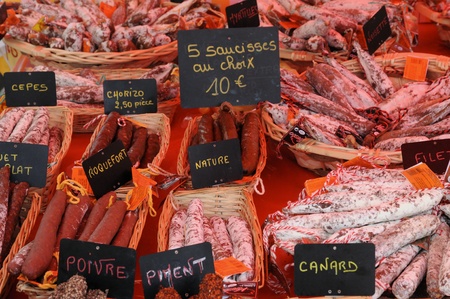 French summer sausages on the market in Provenceのeditorial素材