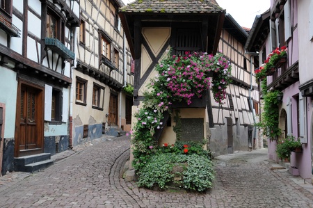 France, Alsace, picturesque old house in Eguisheimのeditorial素材