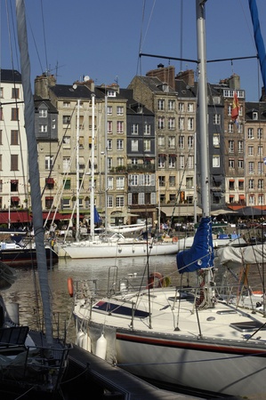 France, picturesque Vieux Bassin of Honfleur in Normandieのeditorial素材