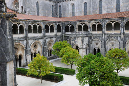the cloister of Alcobaca monastery in Portugal のeditorial素材