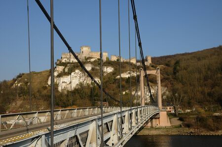 France, suspension bridge of Les Andelys in Normandieのeditorial素材