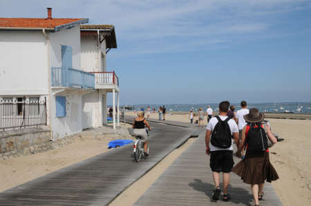 France, cyclist on a walkway in Arcachonのeditorial素材