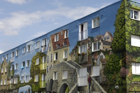 France, a painted building in Bel Air district of Chartresのeditorial素材