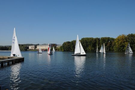 France, Les Mureaux, sailing boat on Seine riverのeditorial素材