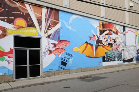 Canada; Quebec, wall painting in the city of Montmagnyのeditorial素材