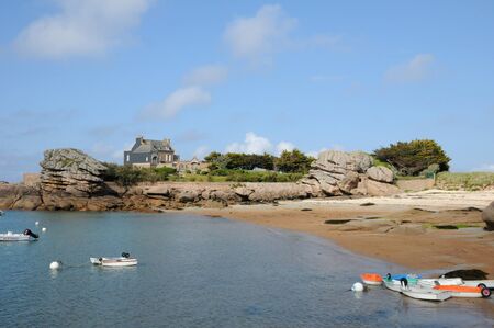 France, pink granite coast in Tregastelの写真素材