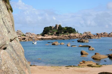 France, pink granite coast in Tregastelの写真素材