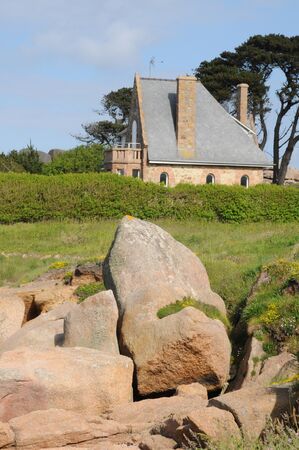 France, Bretagne, countryside in Ploumanac hの写真素材