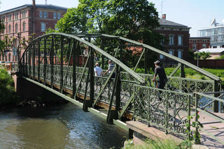 France, Alsace, old and historical Ducrot footbridge in Strasbourgの写真素材