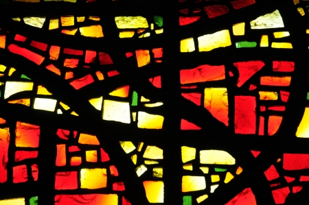 France, stained glass window of Trebeurden church in Bretagneのeditorial素材