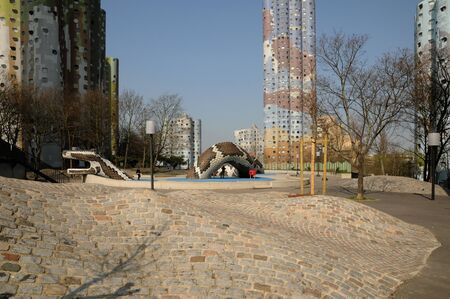 Ile de France, modern building in the Pablo Picasso district of Nanterreのeditorial素材