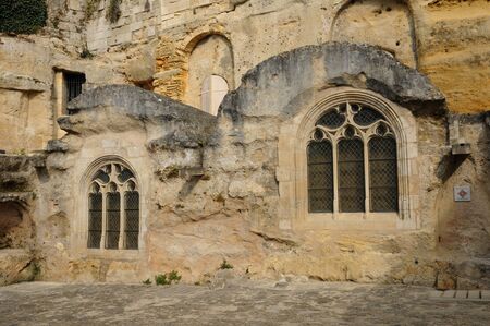 France, the monolithic church in the city of Saint Emilion in Aquitaineの写真素材