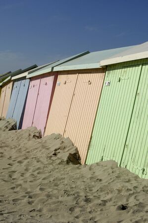 France, colored beach huts in Berck in Nord Pas de Calaisの写真素材