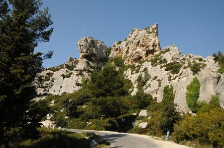 France, typical landscape of Les Baux de Provence in Provenceの写真素材
