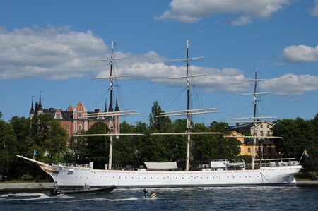 Sweden, tree masted boat on the Baltic sea in Stockholmのeditorial素材