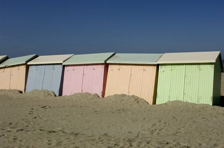 France, colored beach huts in Berck in Nord Pas de Calaisの写真素材