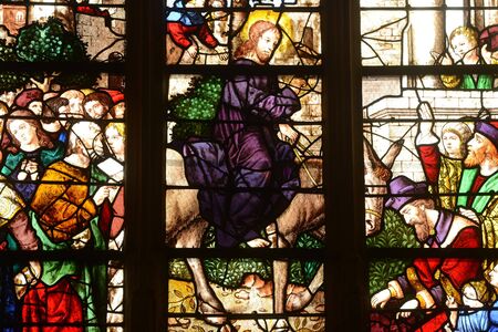 Ile de France, stained glass window in the Saint Martin church of Triel sur Seineのeditorial素材