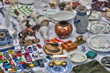 Belgium, old objects at Marolles district flea market in Brusselsのeditorial素材