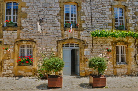 France, the city hall of Monpazier in Perigordの写真素材