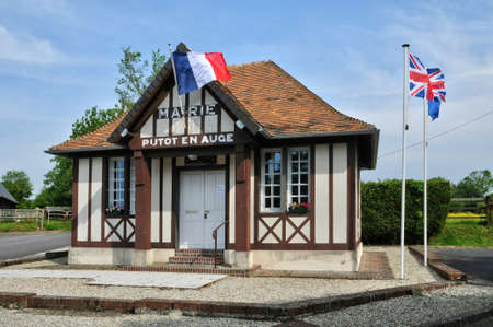 France, the picturesque city hall of Putot en Augeの写真素材