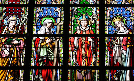 Belgium, stained glass window of Notre Dame du Sablon church of  Brussels