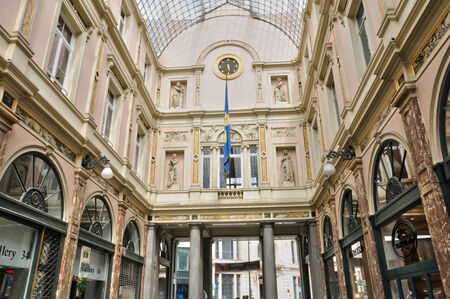 Belgium, the picturesque Galeries Royales Saint Hubert of Brusselsのeditorial素材