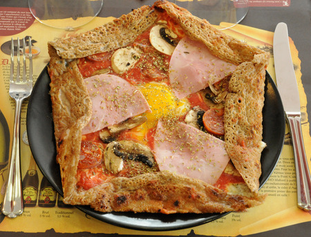 Ile de France, close up of a buckwheat pancake in a pancake house in les Yvelinesのeditorial素材