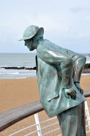 France; the statue of Monsieur Hulot on the beach of Saint Marc sur Merのeditorial素材