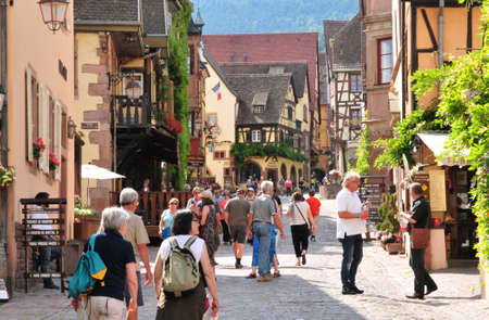 France, the picturesque village of Riquewihr in Alsace のeditorial素材
