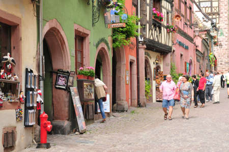 France, the picturesque village of Riquewihr in Alsace のeditorial素材