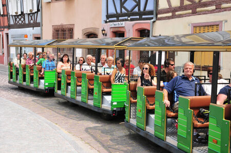 France, touristy train in the city of Colmar in Alsaceのeditorial素材