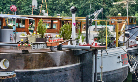 Ile de France, barge in the picturesque city of Conflans Sainte Honorine のeditorial素材