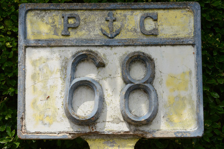 Ile de France,an old port sign in Conflans Sainte Honorine のeditorial素材