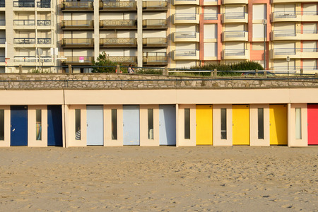 France, the picturesque beach hut of Le Touquet in Nord Pas de Calaisのeditorial素材