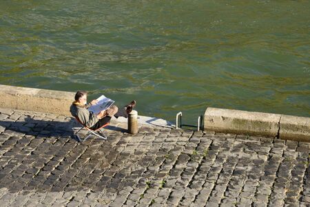 France, the picturesque quay in the city of Parisのeditorial素材
