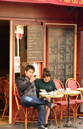 France,  picturesque typical restaurant in the center of Parisのeditorial素材