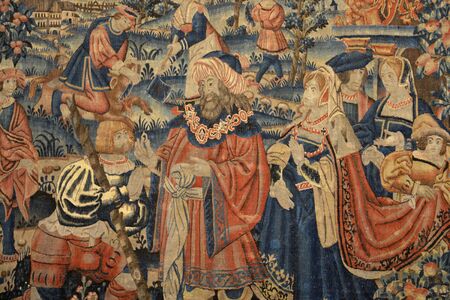 France, tapestry in the old and hospices of Beauneのeditorial素材