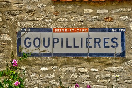 Ile de France, an old sign in the picturesque village of  Goupillieresの写真素材