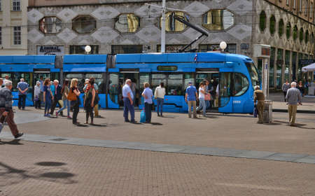 Croatia, tramway in the picturesque city of Zagreb in Balkanのeditorial素材