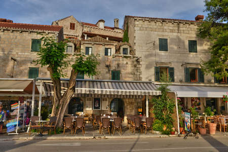 Croatia, restaurant in the picturesque village of Cavtat in Balkanのeditorial素材