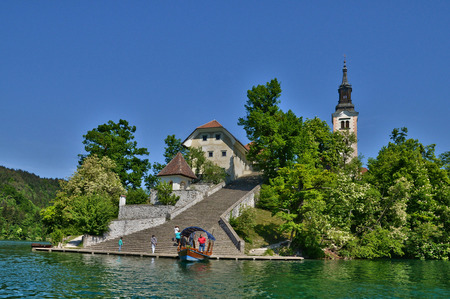 Slovenia, the picturesque lake of Bled in Balkanの写真素材