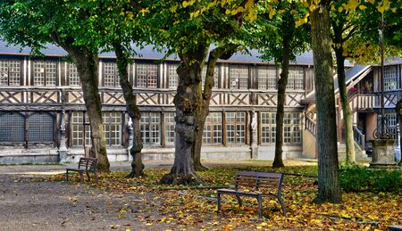 Normandie; the picturesque Aitre Saint Maclou in Rouen in Seine Maritime