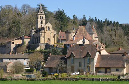 France, the picturesque village of Chateauneuf in Saone et Loireの写真素材