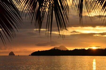 Martinique, the picturesque city of Sainte Anne at sunset in West Indiesの写真素材